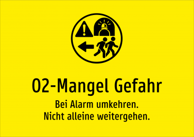O2-Mangel Gefahr - Bei Alarm umkehren. Nicht alleine weitergehen.