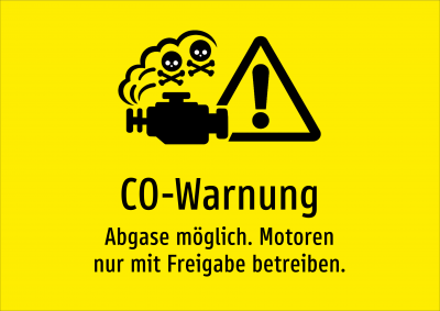 CO-Warnung - Abgase möglich. Motoren nur mit Freigabe betreiben.