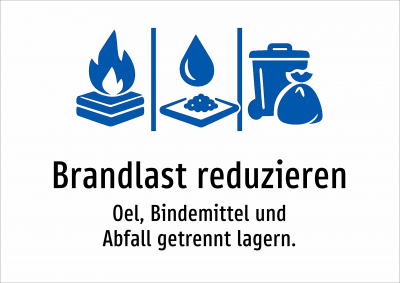 Brandlast reduzieren - Oel, Bindemittel und Abfall getrennt lagern.
