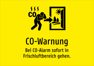 CO-Warnung - Bei CO-Alarm sofort in Frischluftbereich gehen.