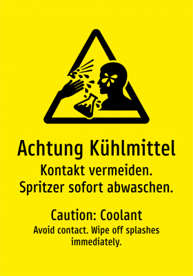 Achtung Kühlmittel - Kontakt vermeiden. Spritzer sofort abwaschen.