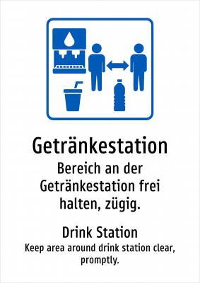 Getränkestation - Bereich an der Getränkestation frei halten, zügig.