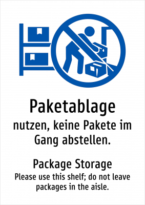 Paketablage - nutzen, keine Pakete im Gang abstellen.