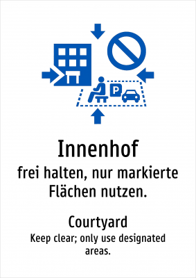 Innenhof - frei halten, nur markierte Flächen nutzen.