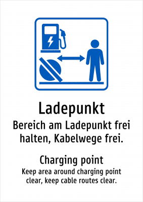 Ladepunkt - Bereich am Ladepunkt frei halten, Kabelwege frei.