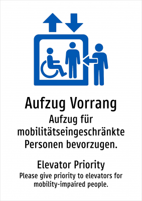 Aufzug Vorrang - Aufzug für mobilitätseingeschränkte Personen bevorzugen.