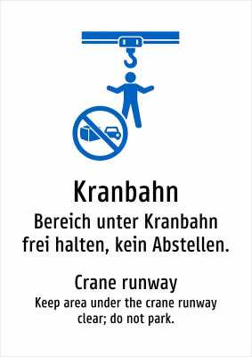 Kranbahn - Bereich unter Kranbahn frei halten, kein Abstellen.
