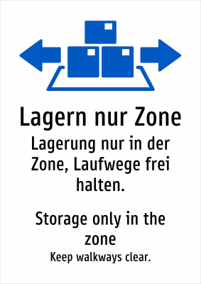 Lagern nur Zone - Lagerung nur in der Zone, Laufwege frei halten.