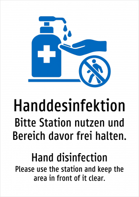 Handdesinfektion - Bitte Station nutzen und Bereich davor frei halten.