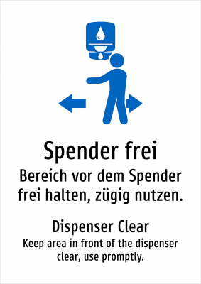Spender frei - Bereich vor dem Spender frei halten, zügig nutzen.