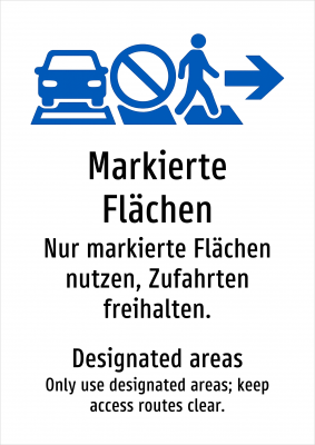Markierte Flächen - Nur markierte Flächen nutzen, Zufahrten freihalten.