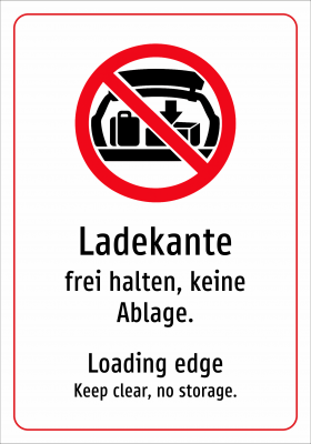 Ladekante - frei halten, keine Ablage.