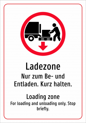 Ladezone - Nur zum Be- und Entladen. Kurz halten.
