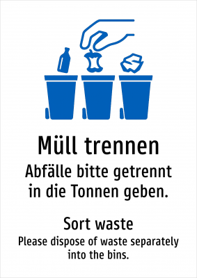 Müll trennen - Abfälle bitte getrennt in die Tonnen geben.