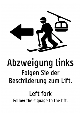 Abzweigung links - Folgen Sie der Beschilderung zum Lift.