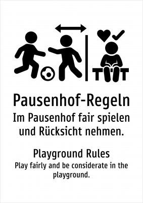 Pausenhof-Regeln - Im Pausenhof fair spielen und Rücksicht nehmen.