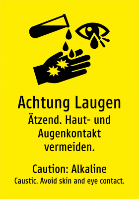 Achtung Laugen - Ätzend. Haut- und Augenkontakt vermeiden.