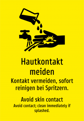 Hautkontakt meiden - Kontakt vermeiden, sofort reinigen bei Spritzern.