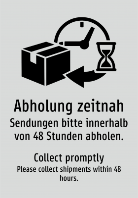 Abholung zeitnah - Sendungen bitte innerhalb von 48 Stunden abholen.