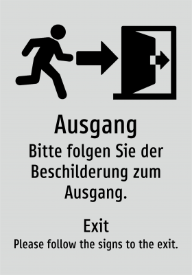 Ausgang - Bitte folgen Sie der Beschilderung zum Ausgang.