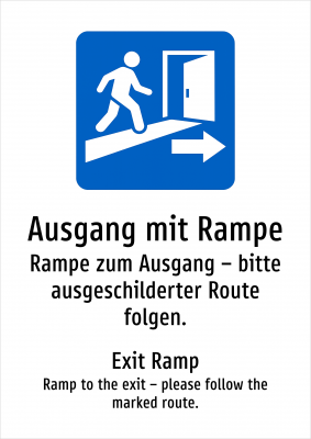 Ausgang mit Rampe - Rampe zum Ausgang – bitte ausgeschilderter Route folgen.