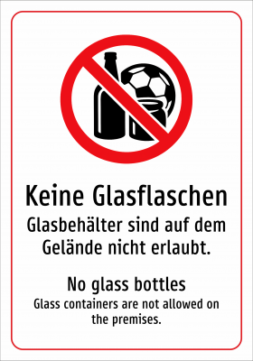 Keine Glasflaschen - Glasbehälter sind auf dem Gelände nicht erlaubt.