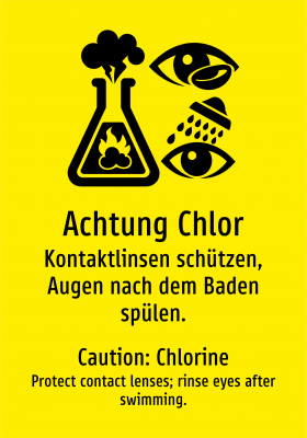 Achtung Chlor - Kontaktlinsen schützen, Augen nach dem Baden spülen.