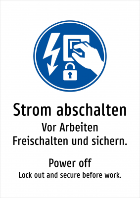 Strom abschalten - Vor Arbeiten Freischalten und sichern.