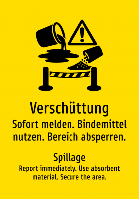 Verschüttung - Sofort melden. Bindemittel nutzen. Bereich absperren.