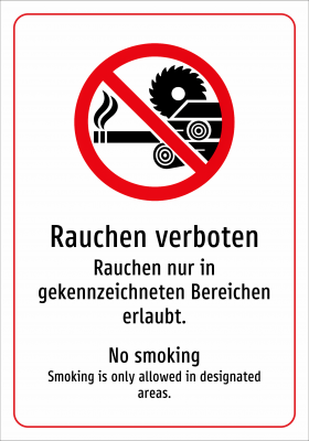Rauchen verboten - Rauchen nur in gekennzeichneten Bereichen erlaubt.