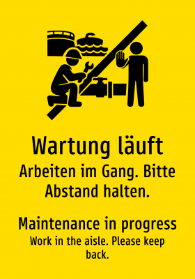 Wartung läuft - Arbeiten im Gang. Bitte Abstand halten.