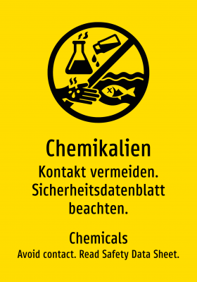 Chemikalien - Kontakt vermeiden. Sicherheitsdatenblatt beachten.