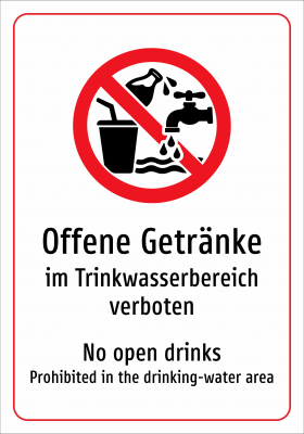 Offene Getränke - im Trinkwasserbereich verboten