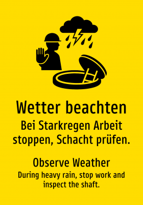 Wetter beachten - Bei Starkregen Arbeit stoppen, Schacht prüfen.