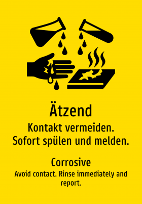 Ätzend - Kontakt vermeiden. Sofort spülen und melden.