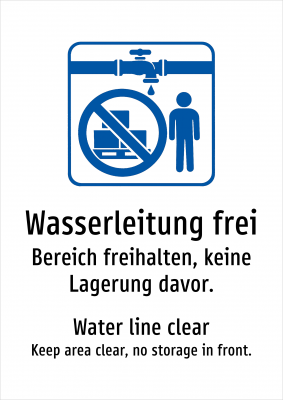 Wasserleitung frei - Bereich freihalten, keine Lagerung davor.