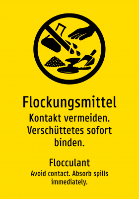 Flockungsmittel - Kontakt vermeiden. Verschüttetes sofort binden.