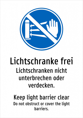 Lichtschranke frei - Lichtschranken nicht unterbrechen oder verdecken.