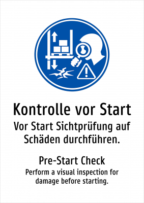 Kontrolle vor Start - Vor Start Sichtprüfung auf Schäden durchführen.