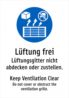 Lüftung frei - Lüftungsgitter nicht abdecken oder zustellen.
