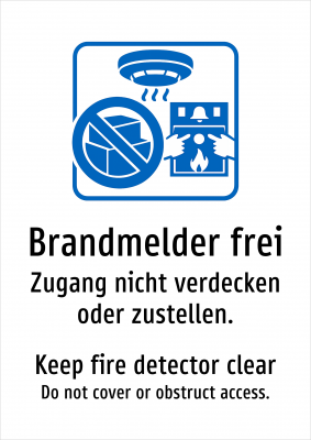 Brandmelder frei - Zugang nicht verdecken oder zustellen.
