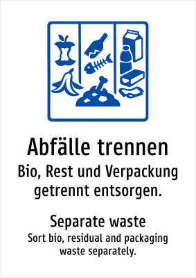 Abfälle trennen - Bio, Rest und Verpackung getrennt entsorgen.