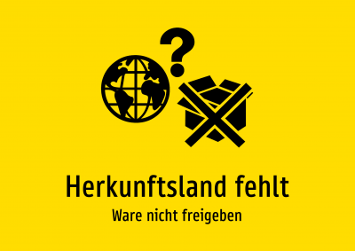 Herkunftsland fehlt - Ware nicht freigeben