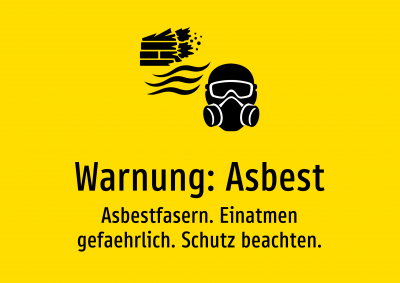 Warnung: Asbest - Asbestfasern. Einatmen gefaehrlich. Schutz beachten.