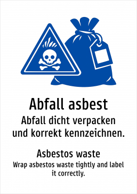 Abfall asbest - Abfall dicht verpacken und korrekt kennzeichnen.