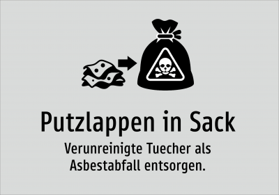 Putzlappen in Sack - Verunreinigte Tuecher als Asbestabfall entsorgen.