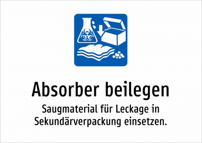Absorber beilegen - Saugmaterial für Leckage in Sekundärverpackung einsetzen.