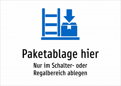 Paketablage hier - Nur im Schalter- oder Regalbereich ablegen