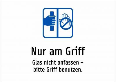 Nur am Griff - Glas nicht anfassen – bitte Griff benutzen.