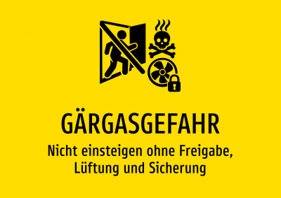 GÄRGASGEFAHR - Nicht einsteigen ohne Freigabe, Lüftung und Sicherung